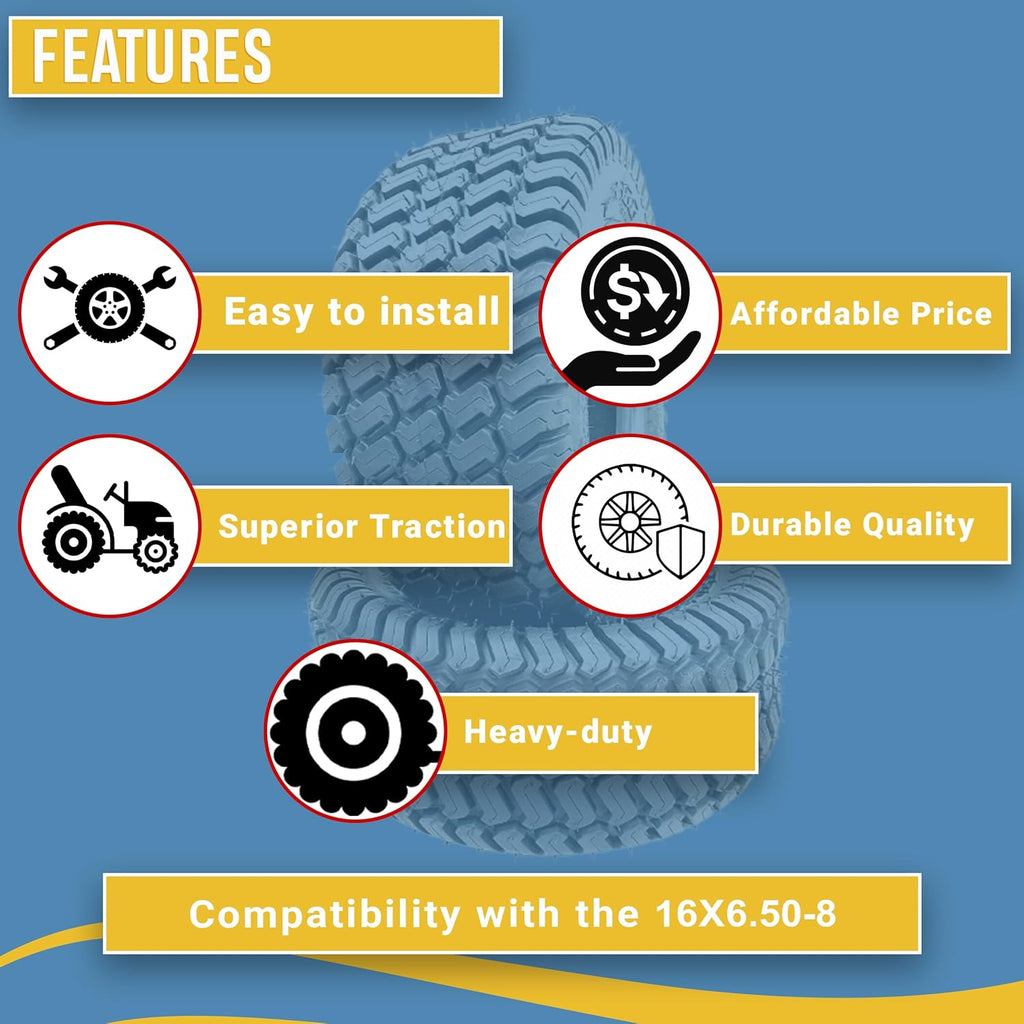 16x6.50-8 Lawn Tractor Turf Tire 4 Ply Rated V382980