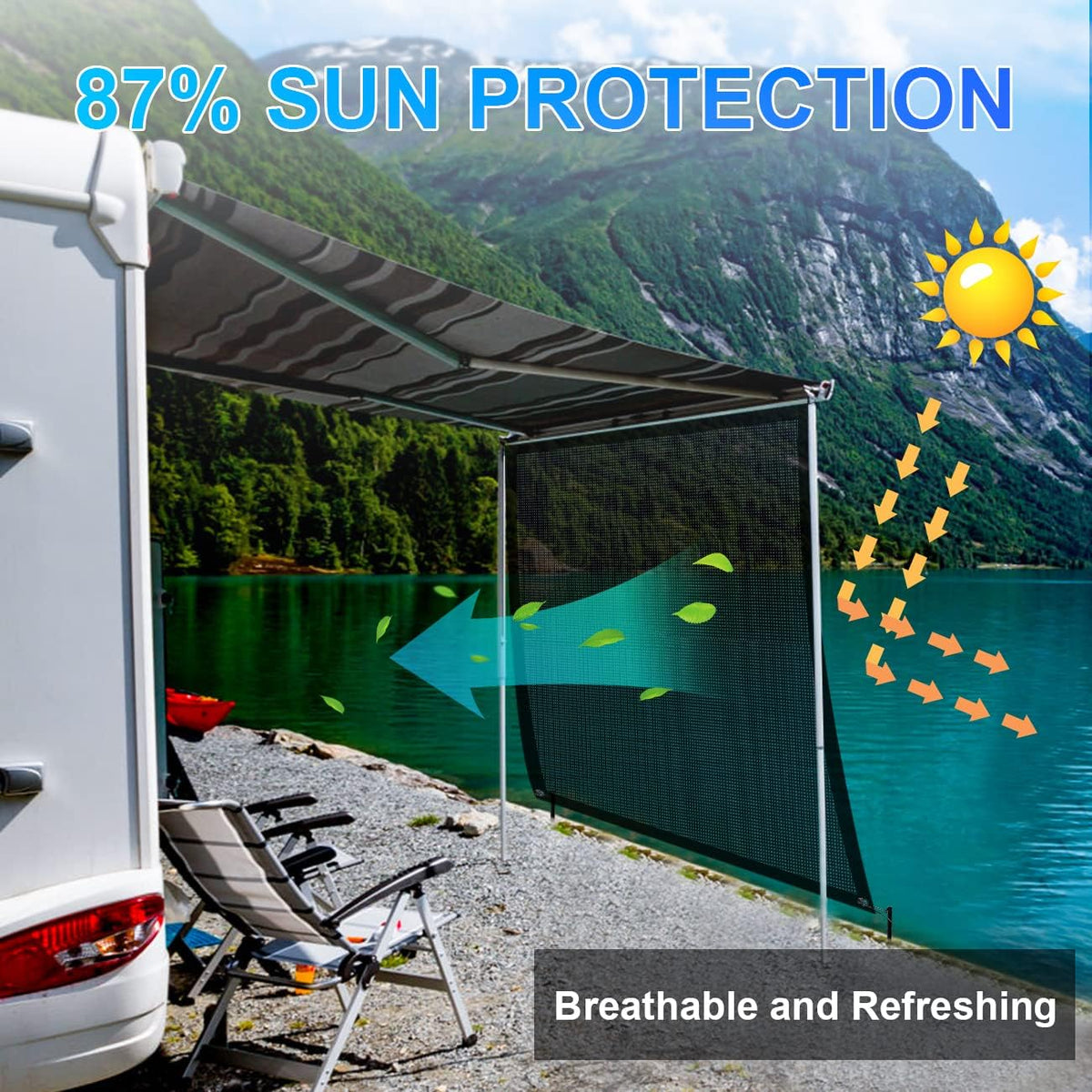 RV Awning Sun Shade Screen Mesh 15.5'x9' E4539