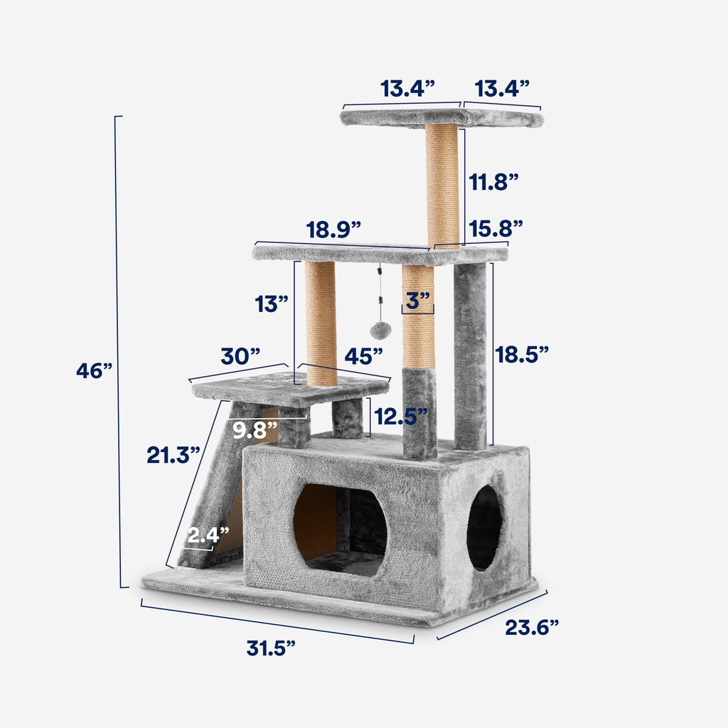 4-Level Cat Tree, 34x22 L x 24x22 W x 46x22 H, Multi-Color D375