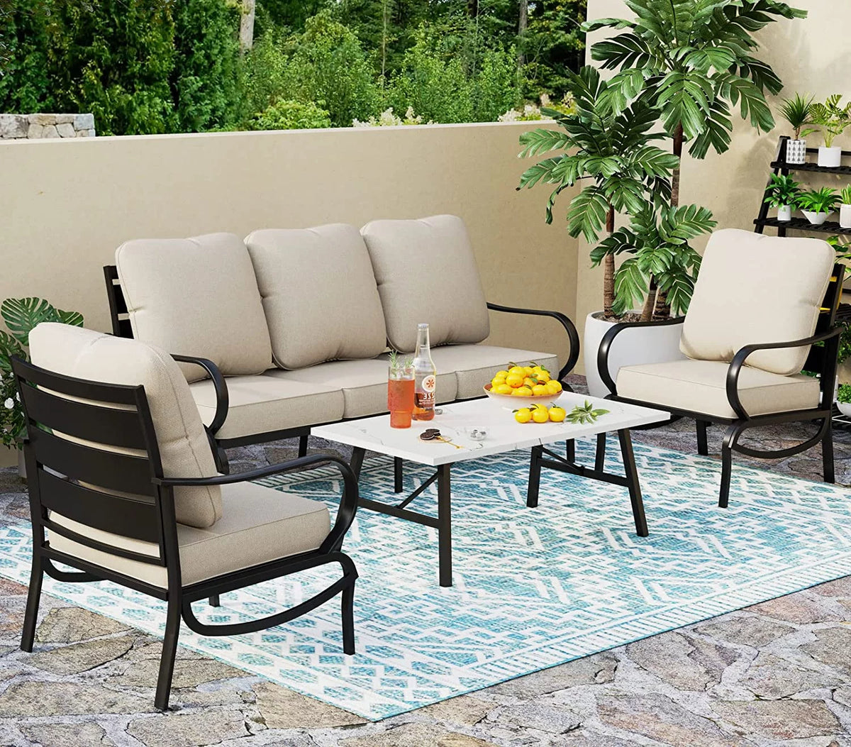 4 Piece Metal Patio Conversation Set with Sofa Chairs I76716