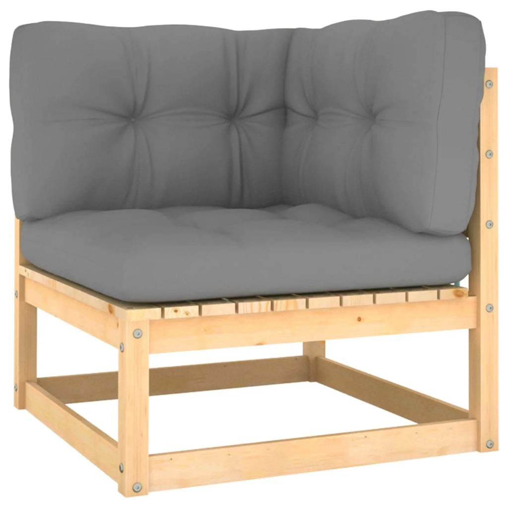 11 Piece Patio Lounge Set with Gray Cushion Pinewood Sectional Outdoor Furniture Set N44132