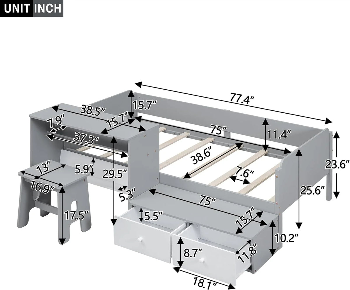 Wood Platform Bed Frame with Storage Drawers R876