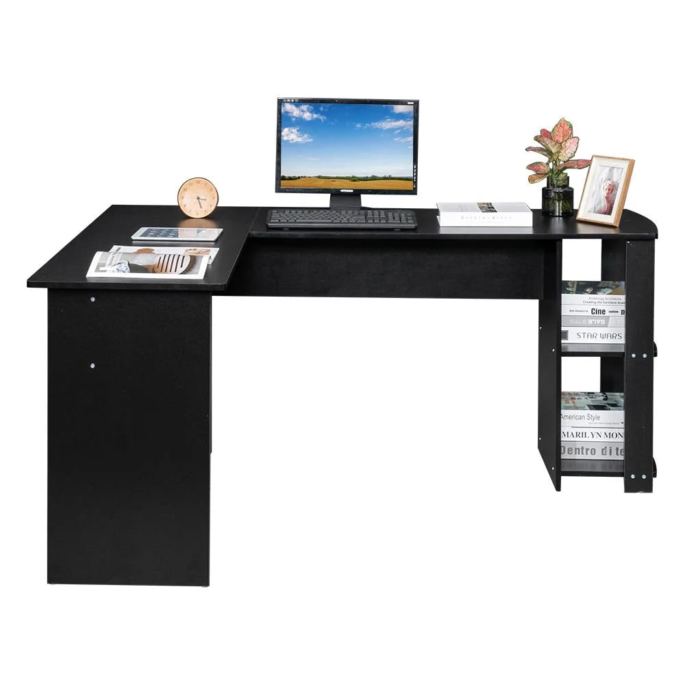 L Shaped Wood Corner Desk with Bookshelves I34616