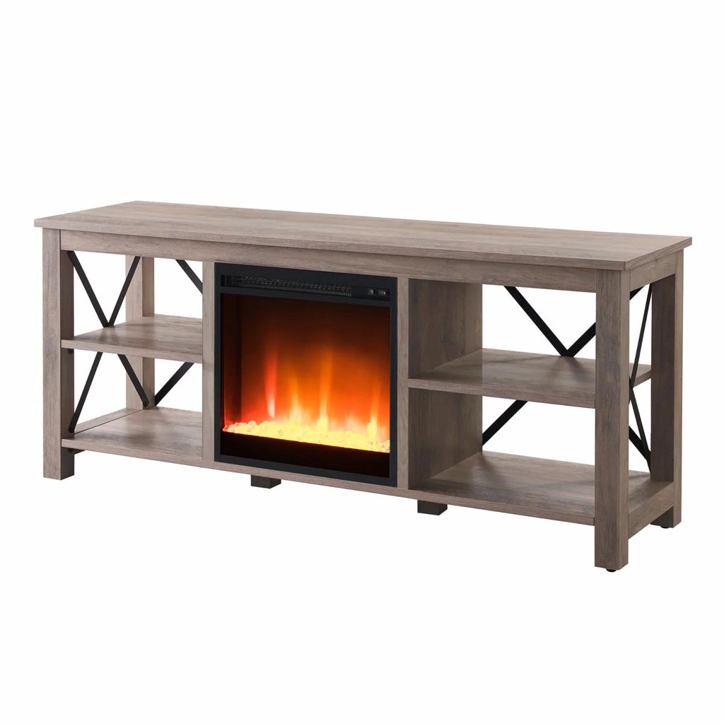 White Oak Electric Fireplace TV Stand with 2 Doors M6004