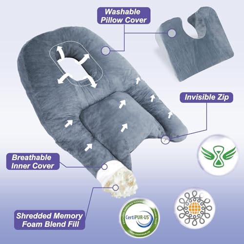 Face Down Pillow with Shredded Memory Foam and Removable Cover D358