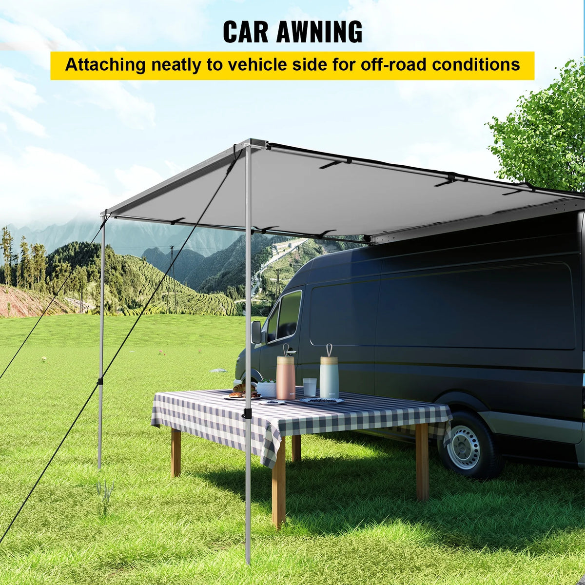 Retractable Waterproof SUV Rooftop Car Awning Grey 7.6'x8.2' L6946