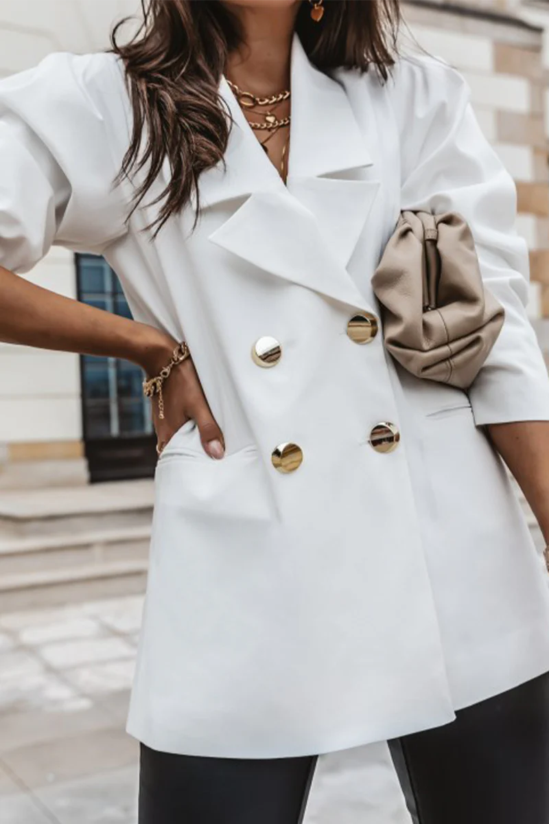 Casual Solid Turndown Collar Outerwear X8782