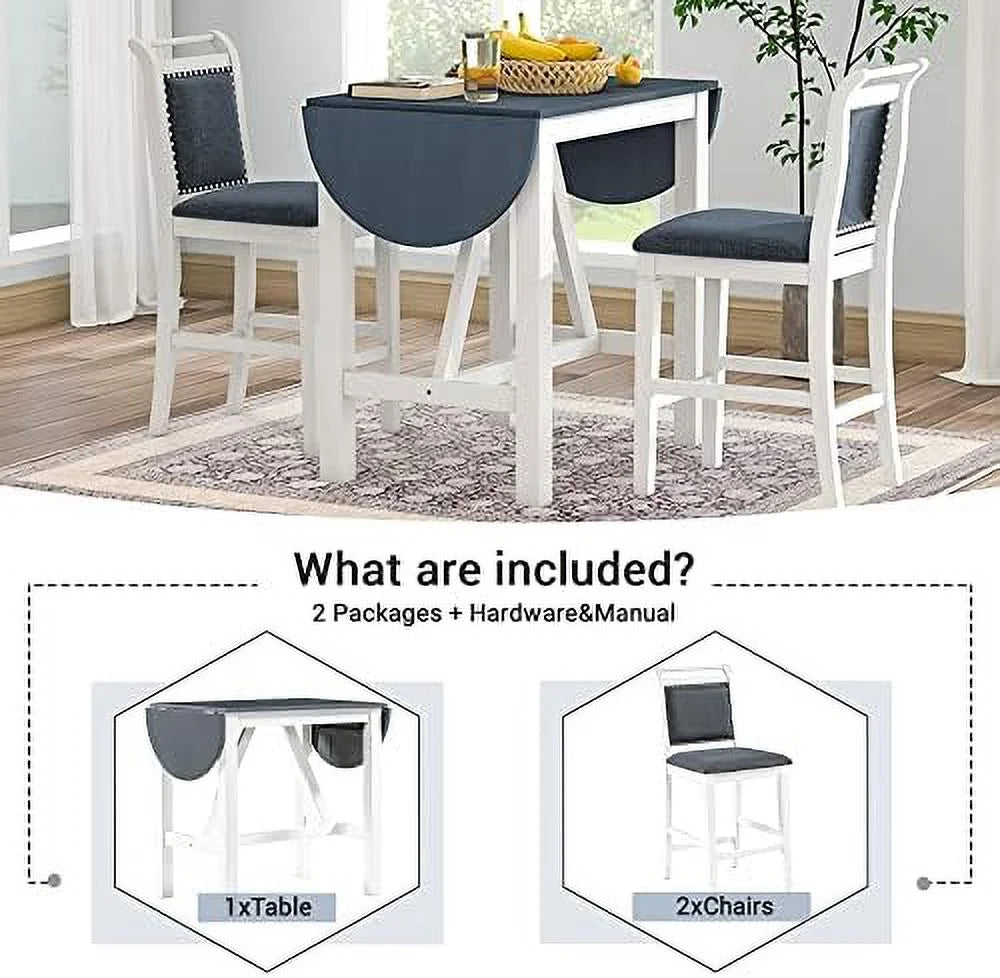 3 Piece Round Counter Height Dining Table Set with 2 Chairs H116