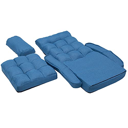 Blue Adjustable Folding Chaise Lounge Sofa with Armrests and Pillow M5299