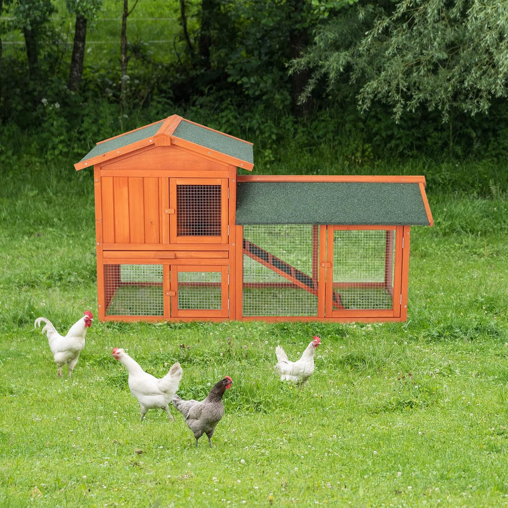 61" Wooden Chicken Coop on Wheels with Waterproof Tray G44759