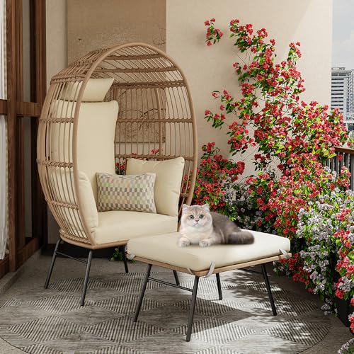 Oversized Grey Wicker Egg Chair with Ottoman C827
