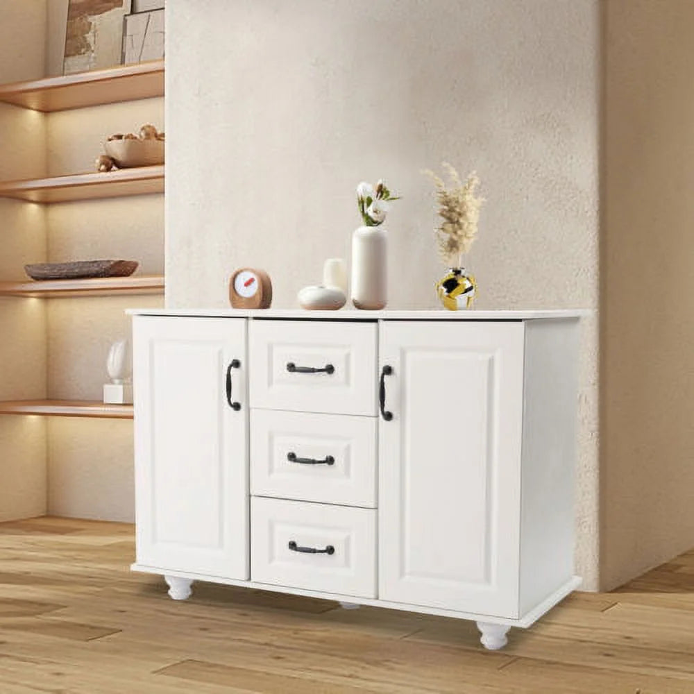 White Wooden 3 Drawer 2 Door Storage Cabinet M4595