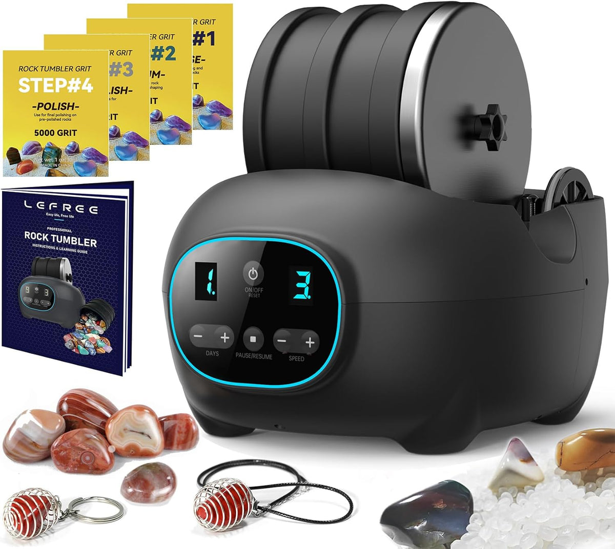 Rock Tumbler Kit with 3LB Leak Proof Rubber Barrel P390