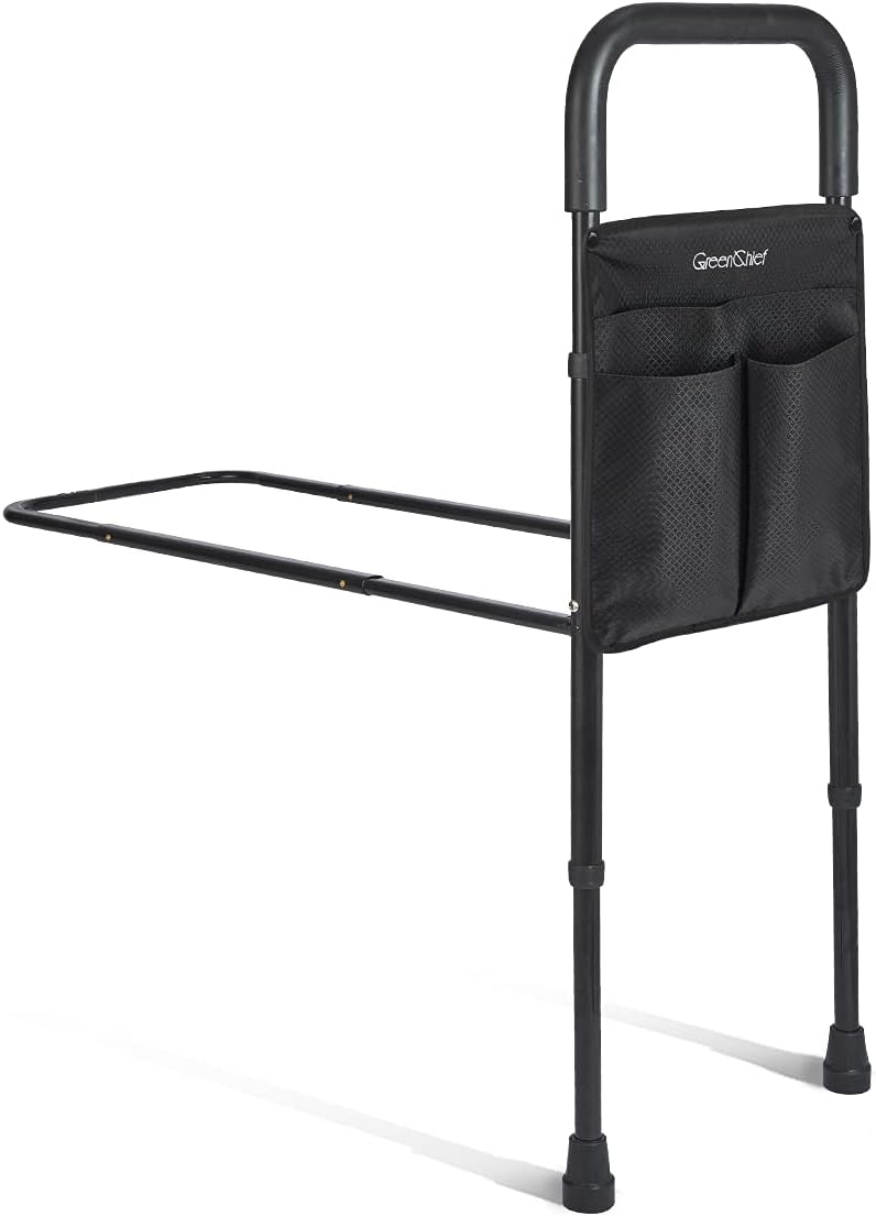 Adjustable Bed Assist Rail with Storage Pocket, Black Pack of 2 Q68773
