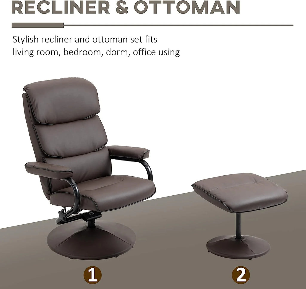 Brown PU Leather Swivel Recliner Chair with Ottoman Z1279