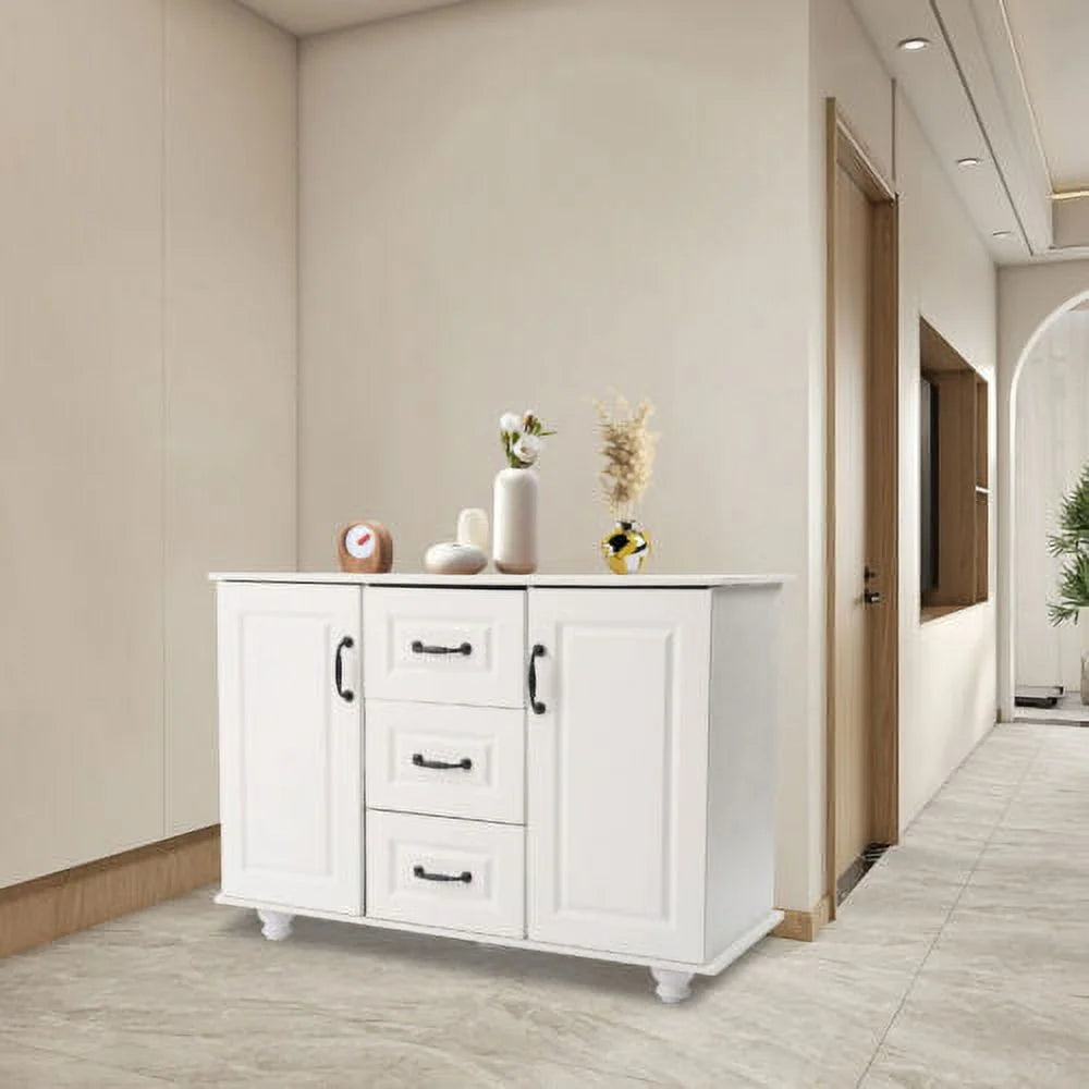 White Wooden 3 Drawer 2 Door Storage Cabinet M4595