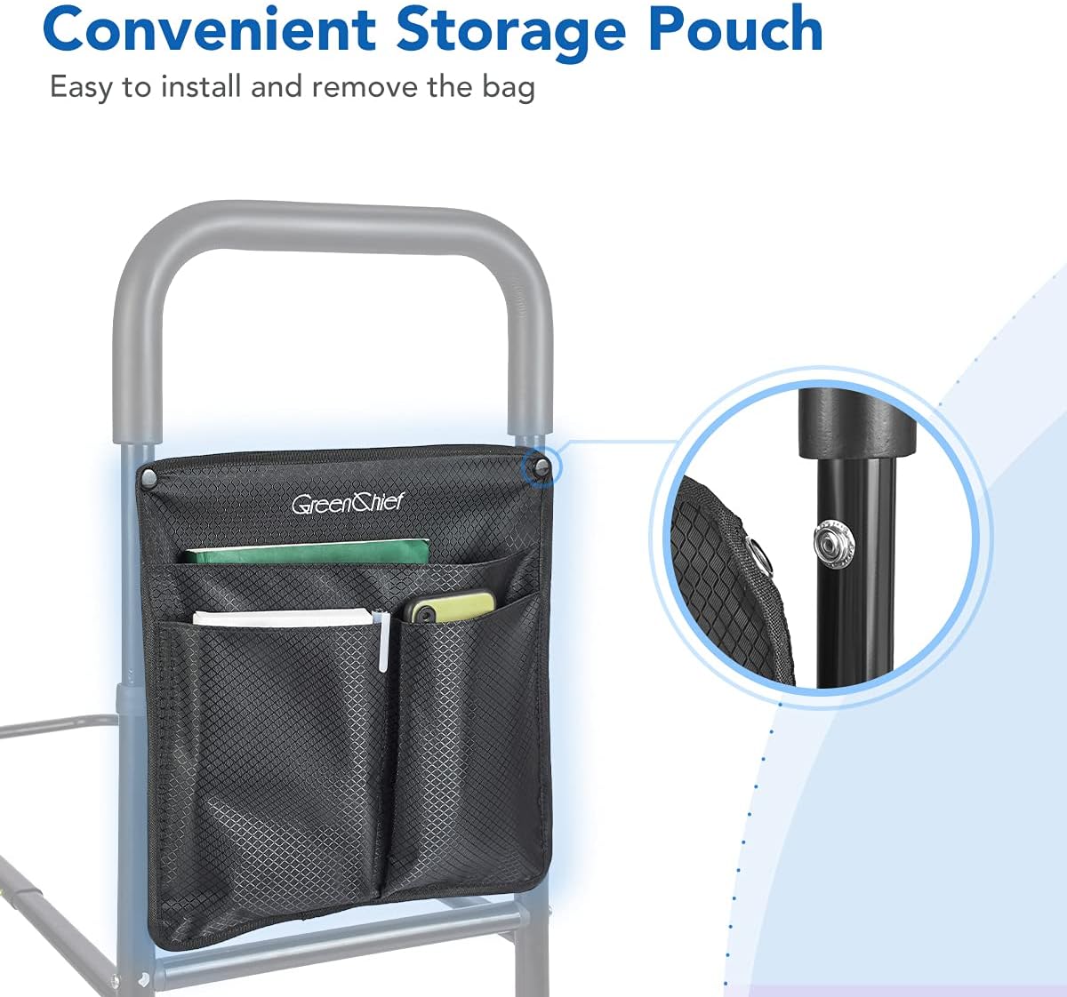 Adjustable Bed Assist Rail with Storage Pocket, Black Pack of 2 Q68773