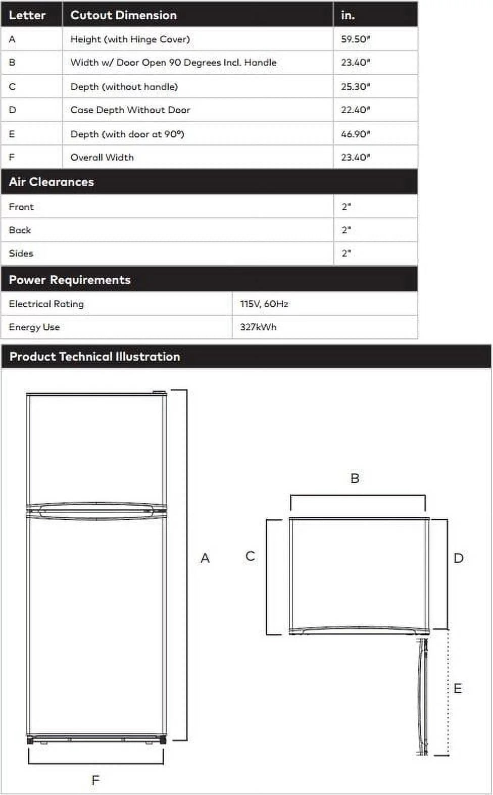 24 Top Freezer Refrigerator with 9.8 cu. ft. Total Capacity Frost-Free Glass Shelves in Stainless T29355