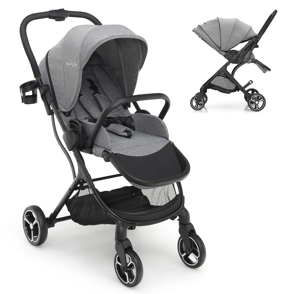 Foldable Baby Stroller with Reversible Reclining Seat Gray Q64213