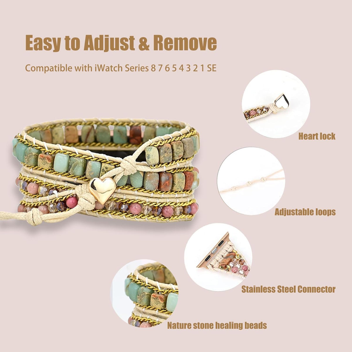 Beaded Watch Band for Apple Watch 42/44/45mm Q793