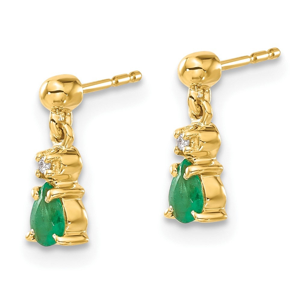 14k Yellow Gold Emerald and Diamond Dangle Earrings H78196