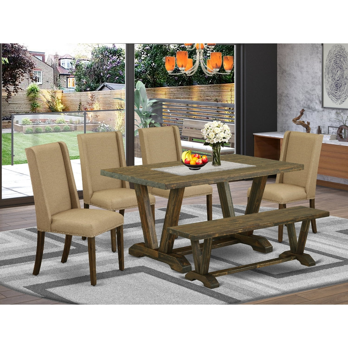 6-Piece Dining Table Set with Bench W3287