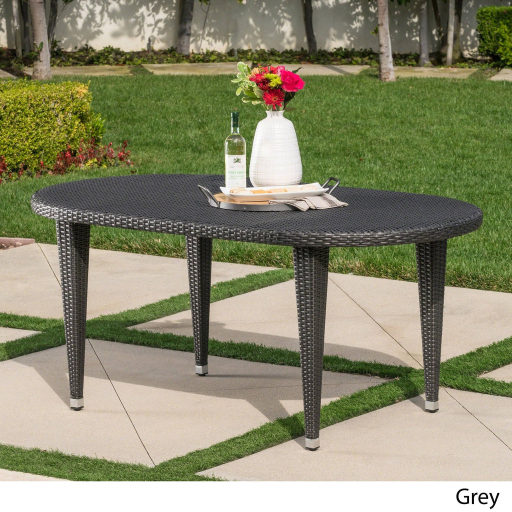 Grey Oval Wicker Dining Table D302
