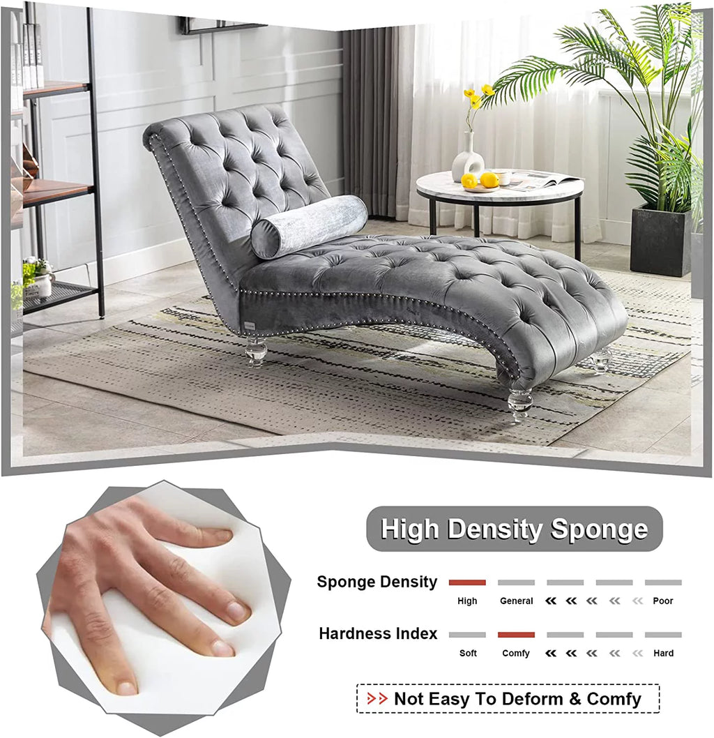 Gray Velvet Upholstered Chaise Lounge K165
