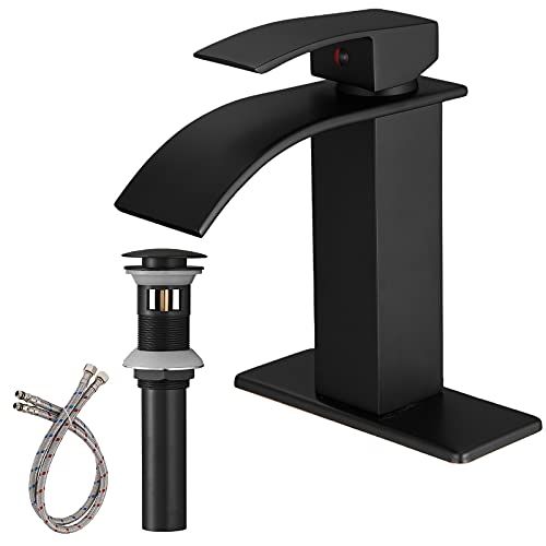 Oil Rubbed Bronze Waterfall Single Hole Bathroom Faucet with Pop Up Drain P800