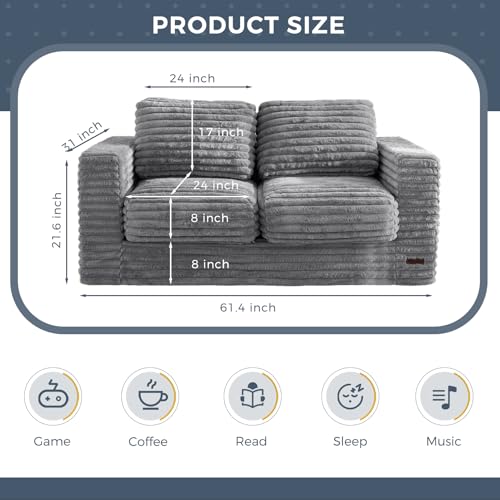 Grey Giant Bean Bag Chair with Pillows and Armrests E3863