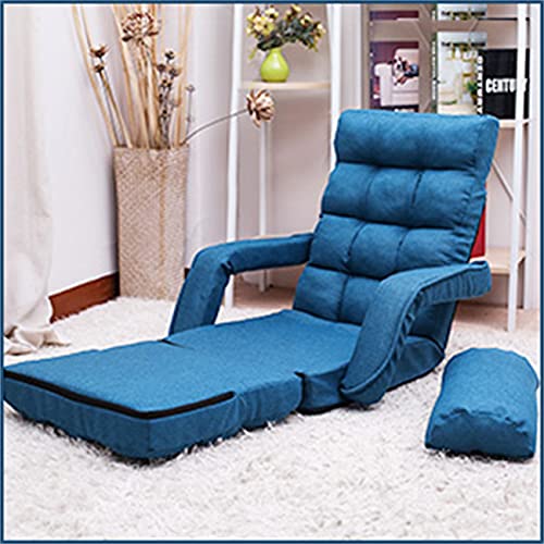Blue Adjustable Folding Chaise Lounge Sofa with Armrests and Pillow M5299