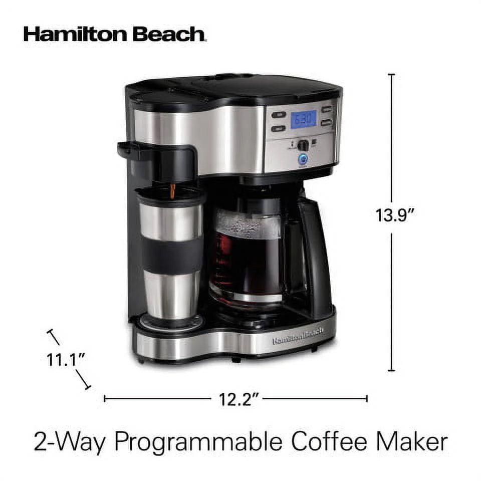 2-Way Coffee Maker, Single-Serve or 12 Cups, Glass Carafe, Black V491