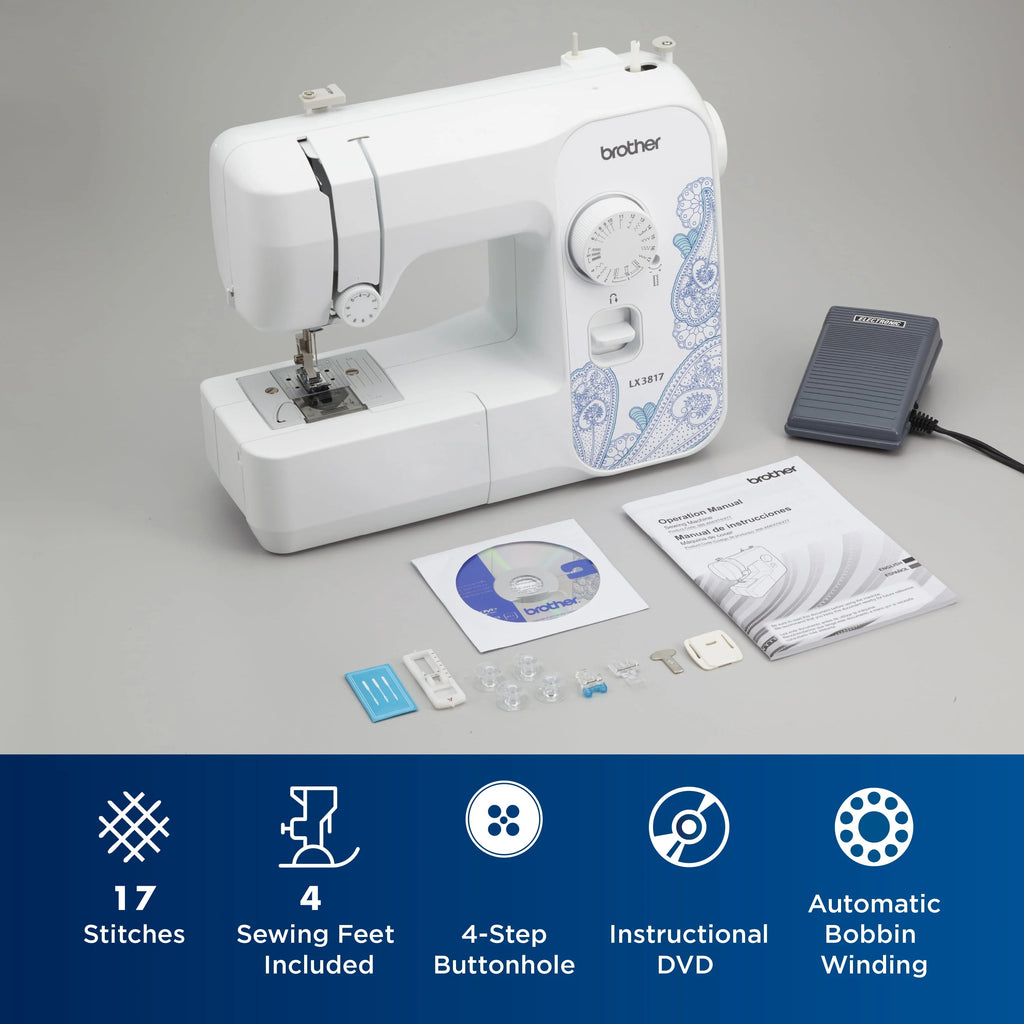 17-Stitch Portable Full-Size Sewing Machine, White S77348