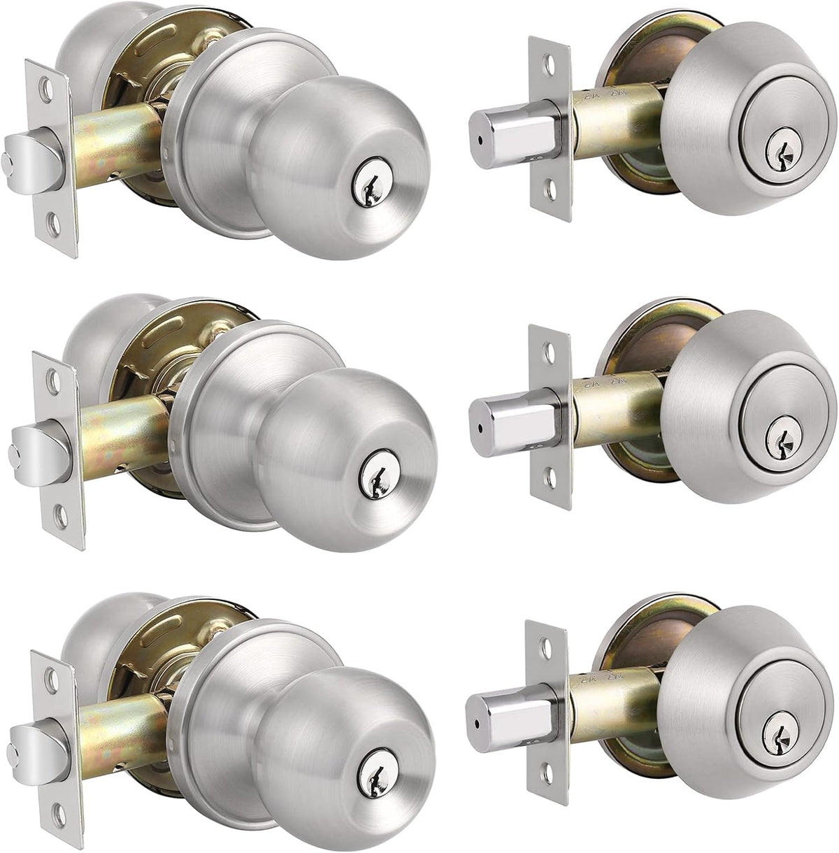 Entry Door Knobs with Single Cylinder Deadbolt, Satin Nickel Finish, Pack of 2 S968