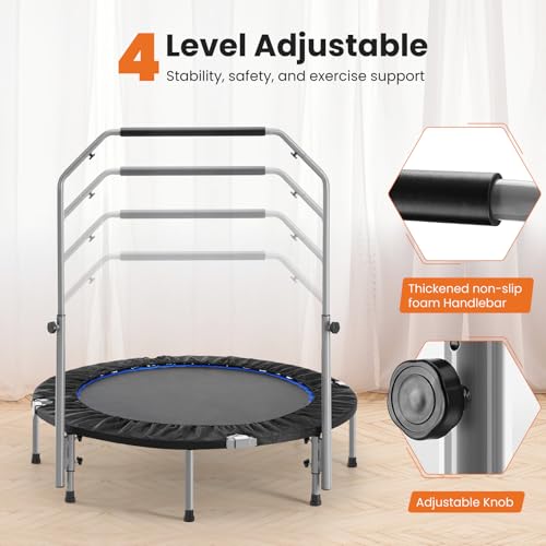 40 in Mini Fitness Trampoline Foldable Rebounder with Adjustable Handle I545579