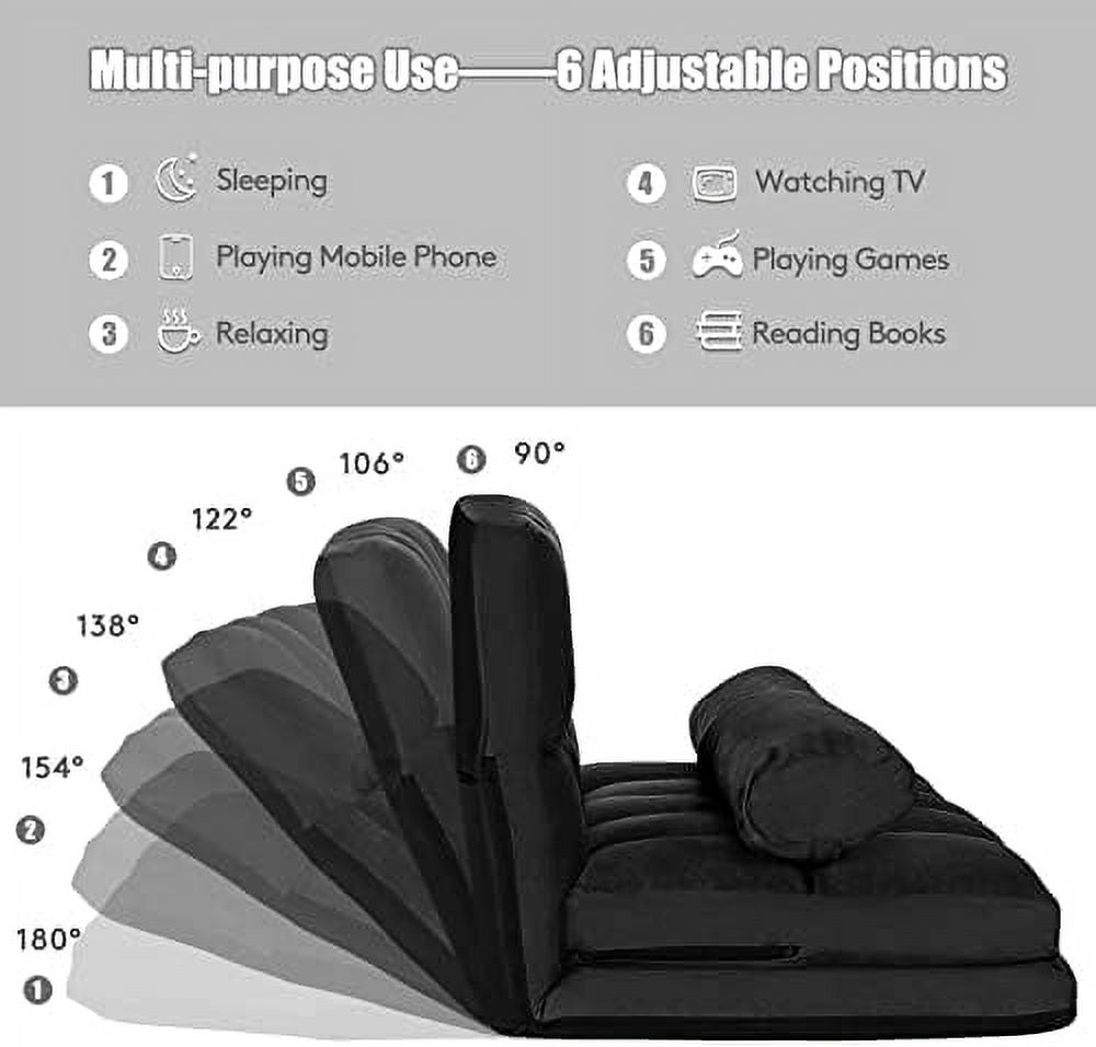 6-Position Foldable Suede Floor Sofa Bed with 2 Pillows (Brown) O54834