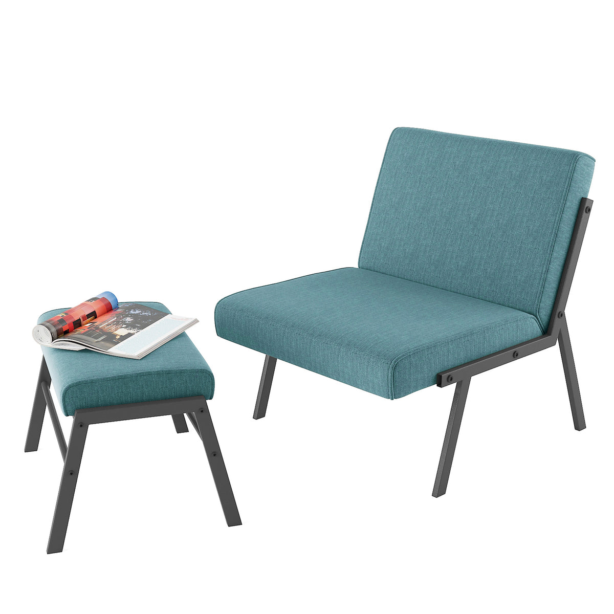 Green Linen Accent Chair with Ottoman I2378