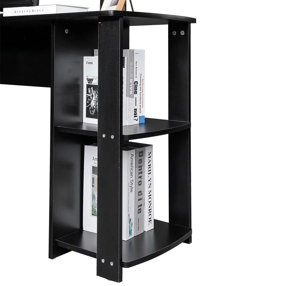 L Shaped Wood Corner Desk with Bookshelves I34616