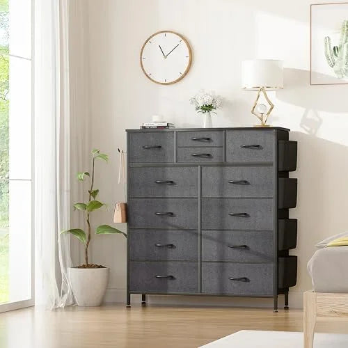 12 Drawer Fabric Dresser with Side Pockets V2885