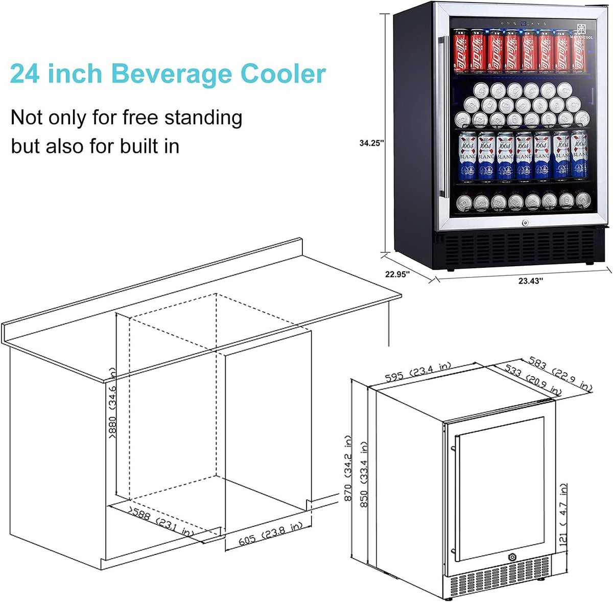24 Inch 164 Cans Beverage Refrigerator with Glass Door C6062