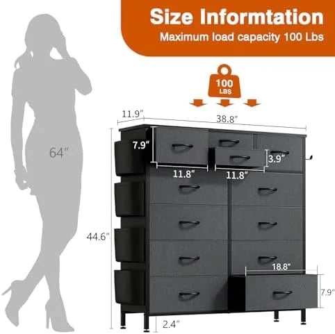12 Drawer Fabric Dresser with Side Pockets V2885