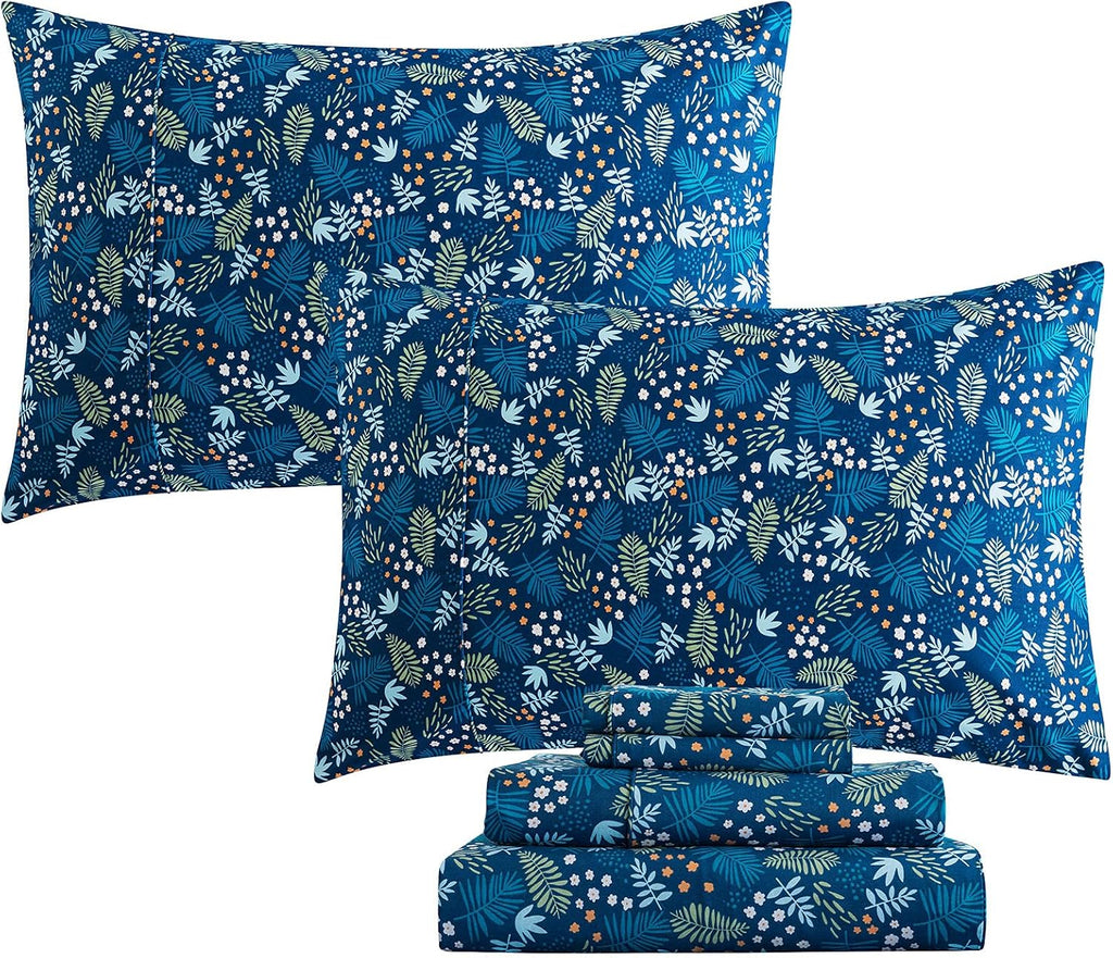 White Printed Cotton Bed Sheets, 4 Pcs, Full C42503