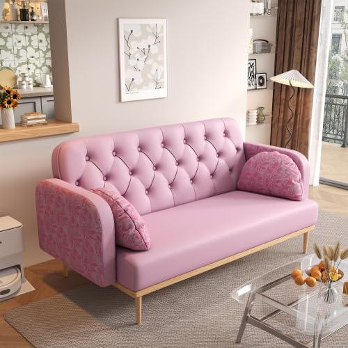 Green PU Leather 2 Seater Loveseat Sofa with 2 Throw Pillows Q5591