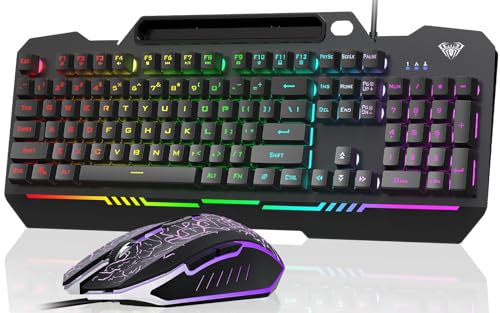 Gaming Keyboard and Mouse Combo with RGB Backlit, All-Metal Panel, Anti-Ghosting, USB Wired S38703