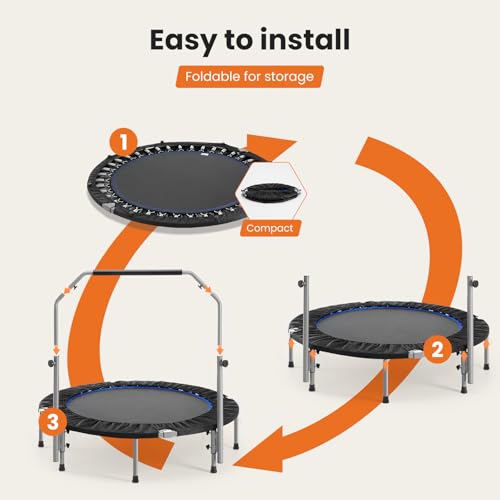 40 in Mini Fitness Trampoline Foldable Rebounder with Adjustable Handle I545579
