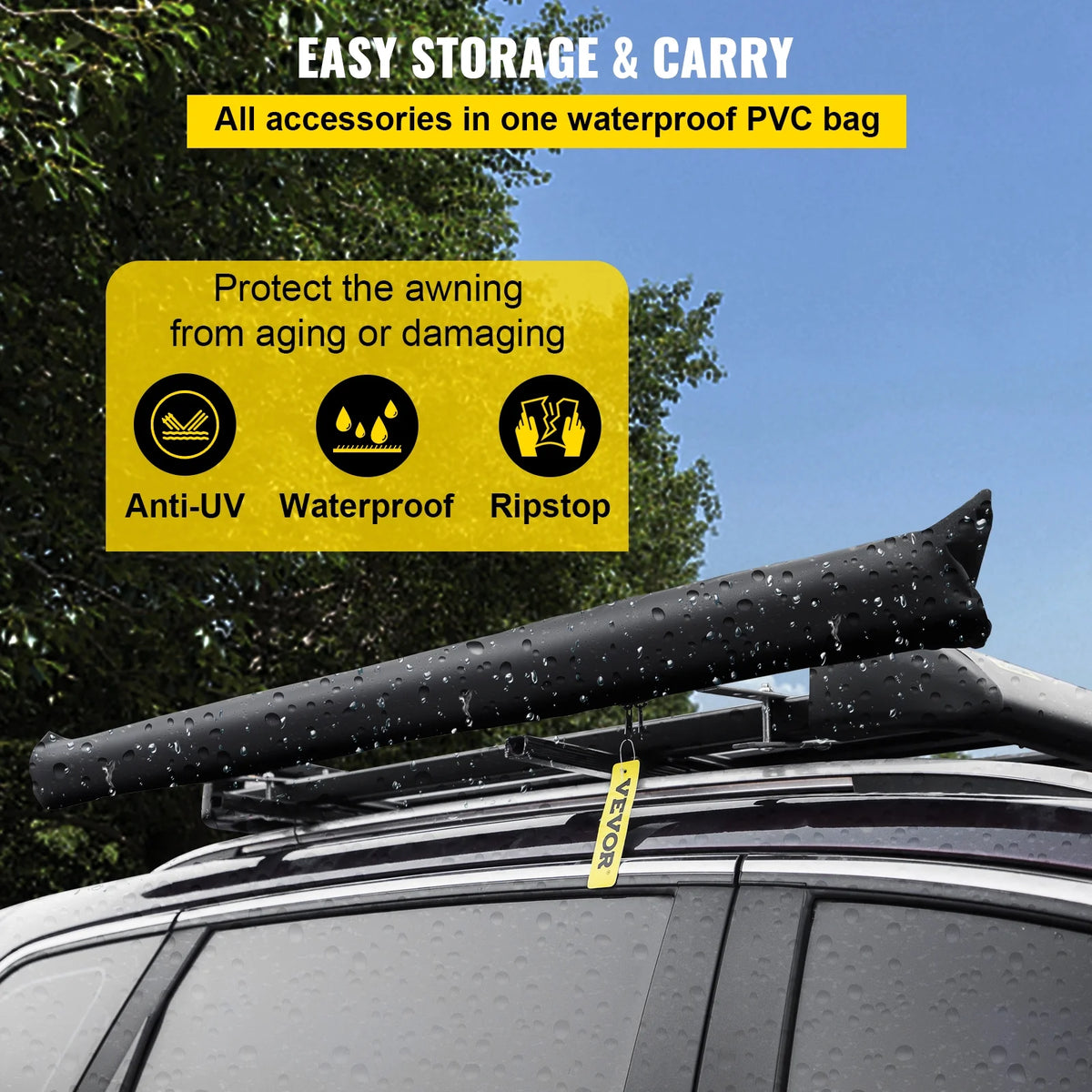 Retractable Waterproof SUV Rooftop Car Awning Grey 7.6'x8.2' L6946