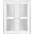 Solid French Double Doors 56 x 84 inches Opaque Glass 4 Lites White Silk Wood Solid Panel Frame G252