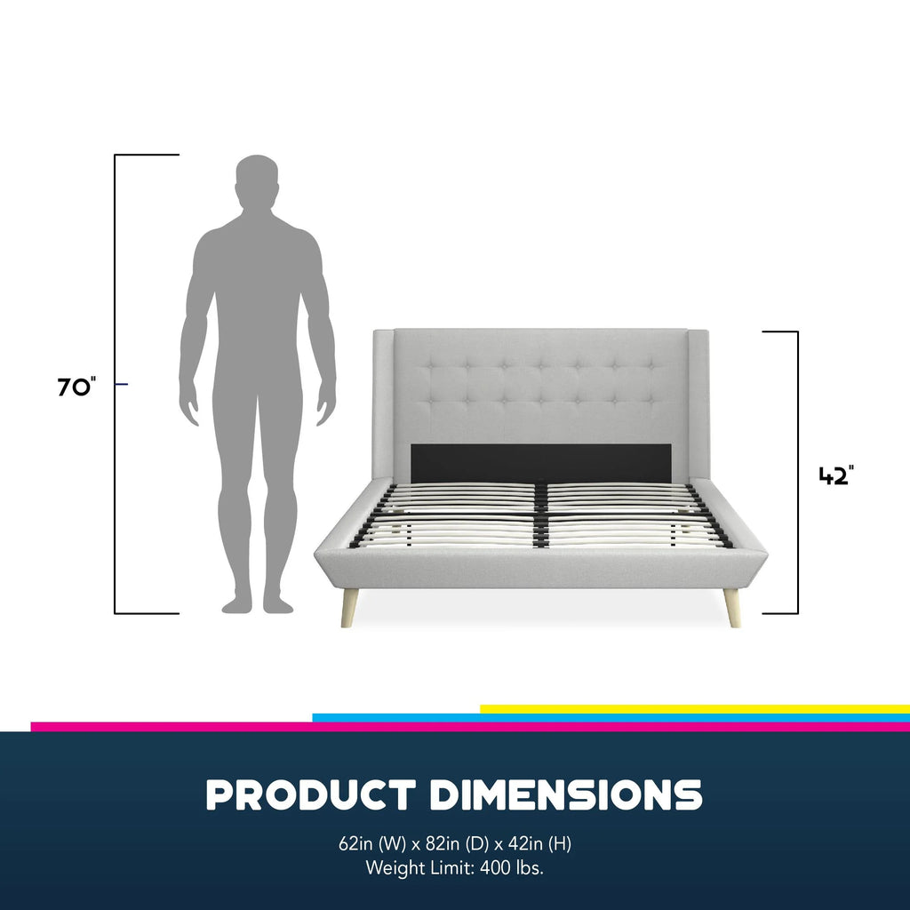 Light Gray Linen Upholstered Bed with Low Profile Platform Frame, Full J161209