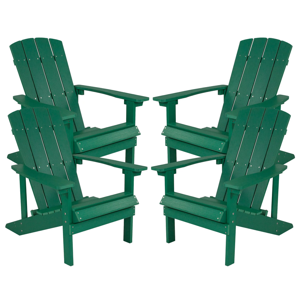 Set of 4 Green All-Weather Poly Resin Adirondack Chairs M159880