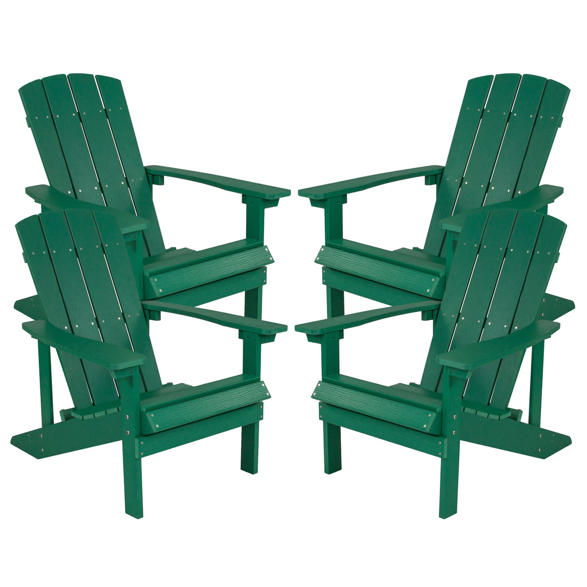 Set of 4 Green All-Weather Poly Resin Adirondack Chairs M159880